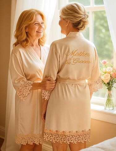 Eplaza 2 PCS Bride Robe لأم العريس مع رداء الساتان من الدانتيل ليوم الزفاف الاستعداد للاستحمام in Kuwait