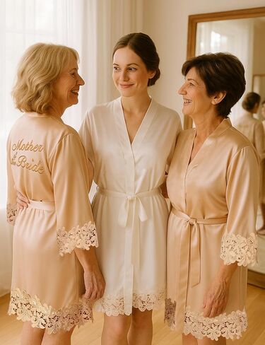 Eplaza 2 PCS Bride Robe لأم العريس مع رداء الساتان من الدانتيل ليوم الزفاف الاستعداد للاستحمام in Kuwait