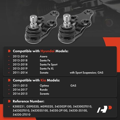 A-Premium 2 x Front Lower Ball Joints, Compatible with Hyundai Sonata 2011-2014, Santa Fe 2013-2018, Santa Fe Sport 2013-2018, Santa Fe XL 2013-2019, Azera 2012-2014 & Kia Optima, Sorento, Rondo in Saudi Arabia