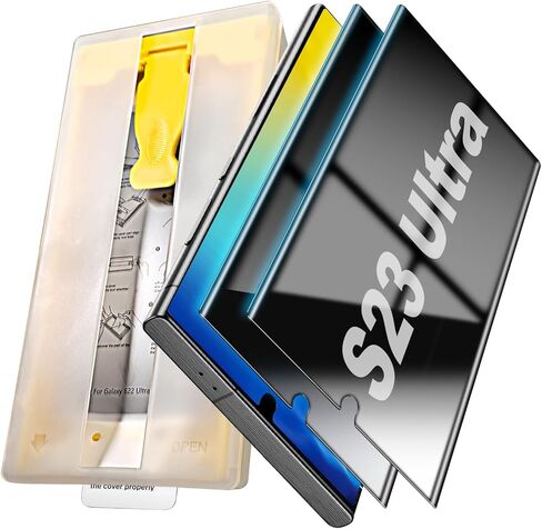 2 Pack Packs for Samsung Galaxy S23 Ultra Privacy Screen Protector 6.8" with Bumper Protective Cover, [Auto Alignment Cabin/Bubble-Free],Anti Spy Film,100% Fingerprint ID Compatible, Case Friendly in Kuwait