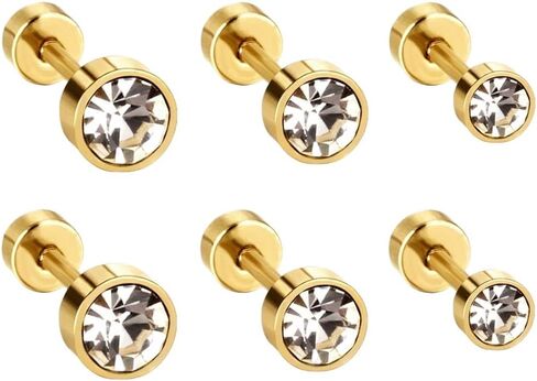 Newzenro 18G Round CZ CLAY CHIP ZIRCONIA CARTILAGE SMITHER STUR ARINGS for Men Women Harbell Tragus Helix Screen Suppert Steel Steel Flat Bud Bupt Buphs Hypoallergenic 3 Bairs 3-5mm in Saudi Arabia