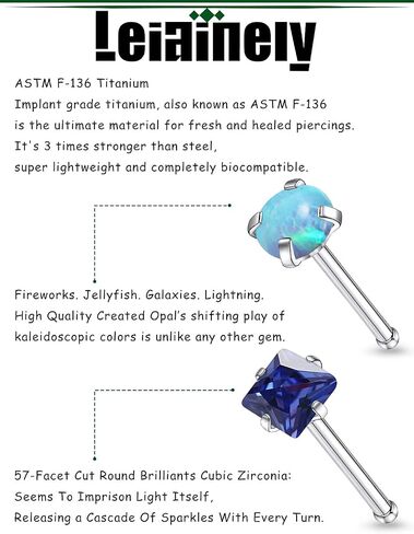 F136 Titanium 20/18g Straight/L Shaped Diamond Nose Rings Studs Piercings Jewelry for Women Men Hypoallergenic in Saudi Arabia