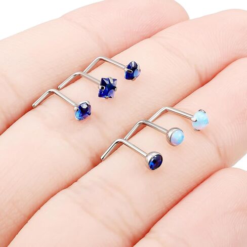 F136 Titanium 20/18g Straight/L Shaped Diamond Nose Rings Studs Piercings Jewelry for Women Men Hypoallergenic in Saudi Arabia