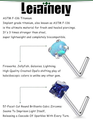 F136 Titanium 20/18g Straight/L Shaped Diamond Nose Rings Studs Piercings Jewelry for Women Men Hypoallergenic in Saudi Arabia