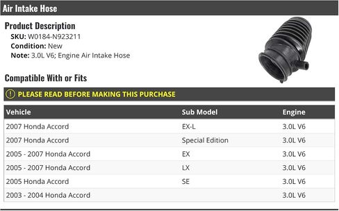 Air Intake Hose - Compatible with 2003-2007 Honda Accord 3.0L V6 in Saudi Arabia