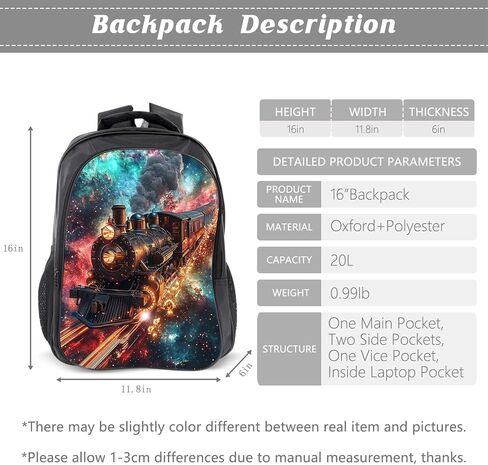 Outer Space Train Backpack Galaxy Steam Engine Kids Schoolbag with Lunch Box Bag Pencil Bag 3pcs Bookbag Sets for Boys Girls in Kuwait