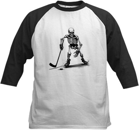 Cafepress Skeleton يلعب الهوكي الذي يواجه الأطفال البيسبول T Shirt Kids Cotton Baseball Jersey ، 3/4 Raglan Sleeve Shirt in Kuwait