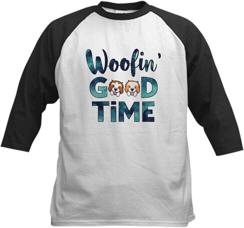 cafepress woofing وقت جيد للأطفال البيسبول تي شيرت كيدس القطن بيسبول جيرسي ، 3/4 قميص الأكمام راجلان in Saudi Arabia