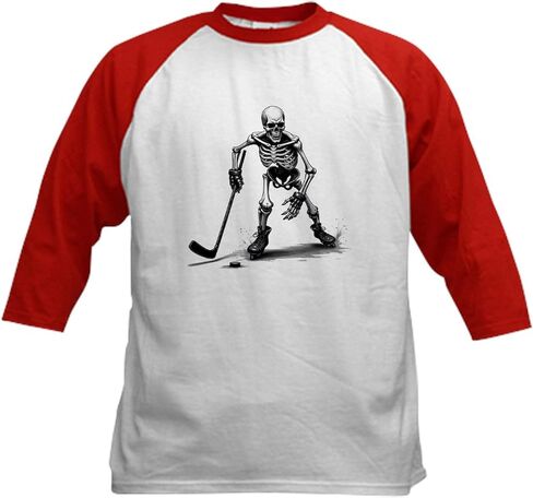 CafePress Skeleton Playing Hockey Facing Kids Baseball T Shirt Kids Cotton Baseball Jersey, 3/4 Raglan Sleeve Shirt in Saudi Arabia