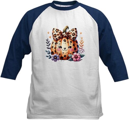 CafePress Halloween Pumpkin Leopard Print Kids Baseball T Shirt Kids Cotton Baseball Jersey, 3/4 Raglan Sleeve Shirt in Saudi Arabia