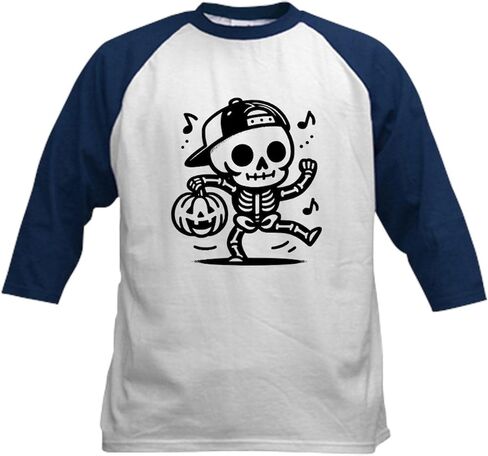 Cafepress هالوين رقص الهيكل العظمي للأطفال البيسبول تي شيرت كيدز القطن القميص البيسبول ، 3/4 قميص الأكمام راجلان in Kuwait