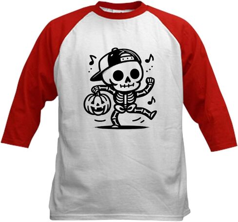 Cafepress هالوين رقص الهيكل العظمي للأطفال البيسبول تي شيرت كيدز القطن القميص البيسبول ، 3/4 قميص الأكمام راجلان in Kuwait