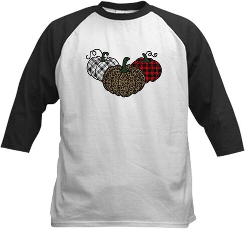 CafePress Patterned Pumpkins Kids Baseball T Shirt Kids Cotton Baseball Jersey, 3/4 Raglan Sleeve Shirt in Saudi Arabia