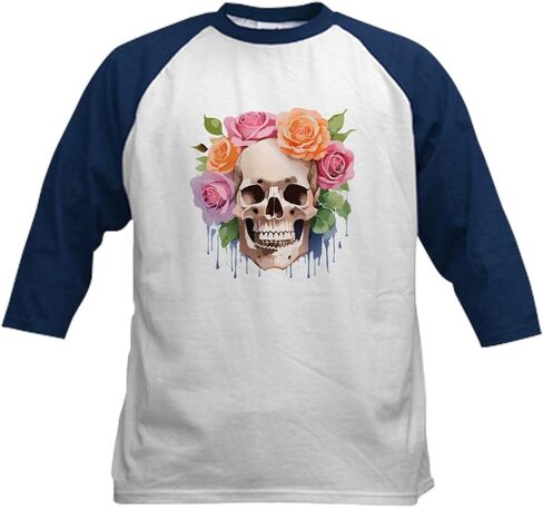 CafePress Watercolor Skull & Roses Kids Baseball T Shirt Kids Cotton Baseball Jersey, 3/4 Raglan Sleeve Shirt in Saudi Arabia