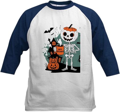 Cafepress Pumpkin Skeleton Shirt Coffee Shirt ، Hall Hall Funny Kids Baseball T Shirt Kids Cotton Jersey ، 3/4 Raglan Sleeve Shirt in Saudi Arabia