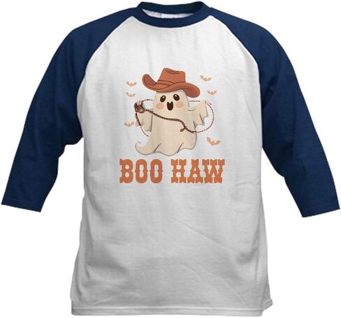 CafePress Boo Haw: Playful Ghostly Design Kids Baseball T Shirt Kids Cotton Baseball Jersey, 3/4 Raglan Sleeve Shirt in Saudi Arabia