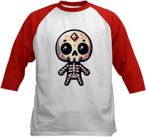 Cafepress Pixel Skeleton Kids Baseball T Shirt Kids Cotton Baseball Jersey ، 3/4 Raglan Sleeve Shirt in Saudi Arabia