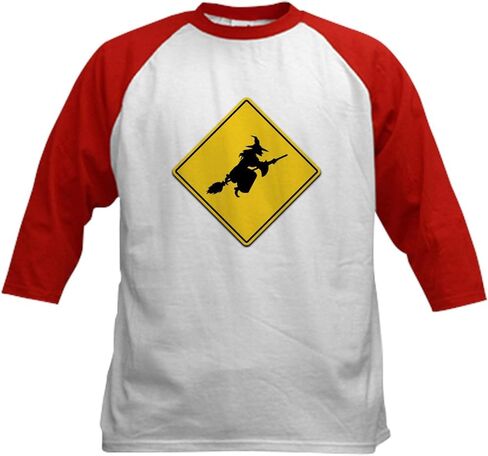 Cafepress Witch Warning Kids Baseball T Shirt Kids Cotton Baseball Jersey ، 3/4 Raglan Sleeve Shirt in Saudi Arabia