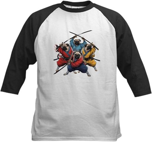 CafePress Pugs Ninja T Shirt Kids Baseball T Shirt Kids Cotton Baseball Jersey, 3/4 Raglan Sleeve in Saudi Arabia