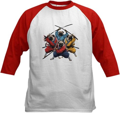 Cafepress Pugs Ninja T Shirt Kids Baseball T Shirt Kids Cotton Baseball Jersey ، 3/4 Raglan Sleeve in Kuwait