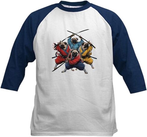 Cafepress Pugs Ninja T Shirt Kids Baseball T Shirt Kids Cotton Baseball Jersey ، 3/4 Raglan Sleeve in Kuwait