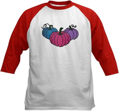 CafePress Glitter Pumpkins Kids Baseball T Shirt Kids Cotton Baseball Jersey, 3/4 Raglan Sleeve Shirt in Saudi Arabia