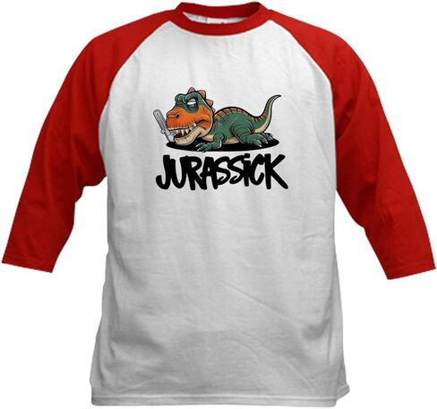 CafePress Jurassic Dinosaur Kids Baseball T Shirt Kids Cotton Baseball Jersey, 3/4 Raglan Sleeve Shirt in Saudi Arabia