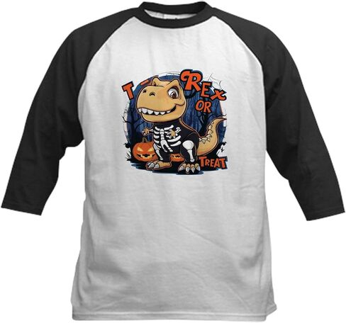 CafePress T Rex Or Treat Kids Baseball T Shirt Kids Cotton Baseball Jersey, 3/4 Raglan Sleeve Shirt in Saudi Arabia