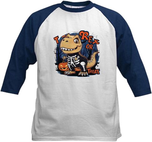 Cafepress T rex أو علاج الأطفال البيسبول T Shirt Kids Cotton Baseball Jersey ، 3/4 Raglan Sleeve Shirt in Kuwait