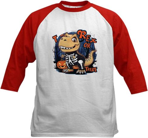 Cafepress T rex أو علاج الأطفال البيسبول T Shirt Kids Cotton Baseball Jersey ، 3/4 Raglan Sleeve Shirt in Kuwait