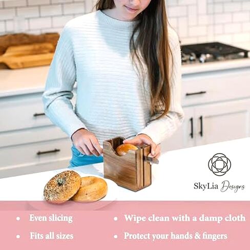حامل تقطيع الخبز من خشب السنط، قطاعة الخبز الخشبية الفاخرة للخبز الكبير، قطاعة الكعك الإنجليزية والمزيد، حامل الخبز المضاد للانزلاق، قطاعة قطع الخبز مصنوعة يدويًا وسهلة التنظيف in Kuwait