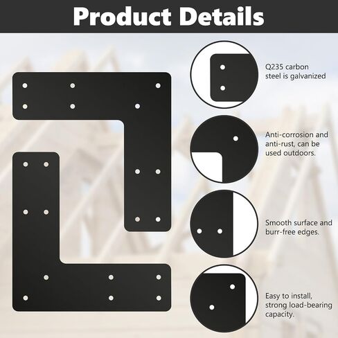 4 Pcs T Post Timber Brackets,Post to Beam Connector for 6x6 Brackets，Durable Steel Material Brackets, Versatile Connectivity（Black） 12*8 Inch in Kuwait