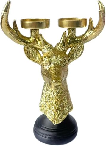 Reindeer Head Candle Holders - Vintage Gold Deer Candle Sticks for Christmas Decor, Holiday Wedding Gifts, Farmhouse Centerpiece & Fireplace Mantel Decorations in Saudi Arabia