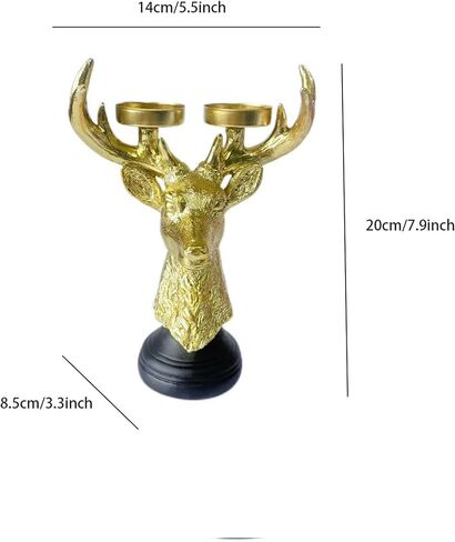 Reindeer Head Candle Holders - Vintage Gold Deer Candle Sticks for Christmas Decor, Holiday Wedding Gifts, Farmhouse Centerpiece & Fireplace Mantel Decorations in Saudi Arabia