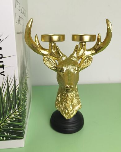 Reindeer Head Candle Holders - Vintage Gold Deer Candle Sticks for Christmas Decor, Holiday Wedding Gifts, Farmhouse Centerpiece & Fireplace Mantel Decorations in Saudi Arabia