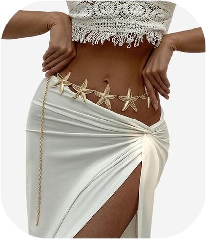 سلاسل الصيف النجمية النجمية حزام الشاطئ 43in المعدنية الطويلة النجوم بطن حزام بيكيني سلسلة المجوهرات للنساء in Saudi Arabia