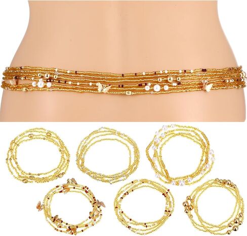 حبات الخصر الأفريقية للنساء ، 6pcs سلاسل البطن القابلة للتعديل يدويًا ، ومجوهرات الجسم الملونة بالخرز ، وملحقات بيكيني الشاطئ الصيفية ، وسلسلة الجسم الثقافية الجاهزة للهدية الثقافية in Saudi Arabia