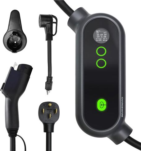 Level 2 240V/40A Fast EV Charger, ETL/FCC/Energy Star Certified, 24ft Cable, Wall Mount and Portable, 14-50R to 5-15P Adapter, LCD Screen, Indoor/Outdoor Charging Station, Dark Gray in Saudi Arabia