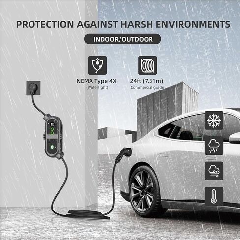 Level 2 240V/40A Fast EV Charger, ETL/FCC/Energy Star Certified, 24ft Cable, Wall Mount and Portable, 14-50R to 5-15P Adapter, LCD Screen, Indoor/Outdoor Charging Station, Dark Gray in Saudi Arabia