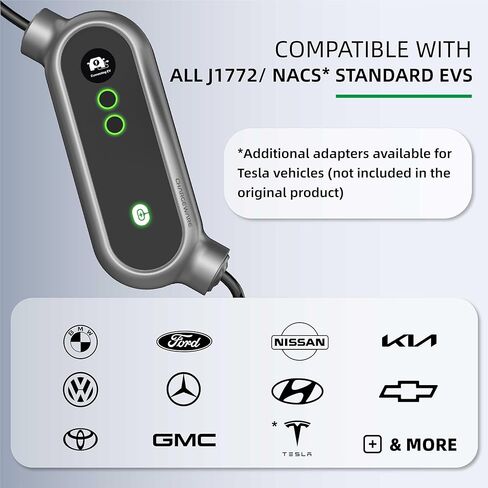 Level 2 240V/40A Fast EV Charger, ETL/FCC/Energy Star Certified, 24ft Cable, Wall Mount and Portable, 14-50R to 5-15P Adapter, LCD Screen, Indoor/Outdoor Charging Station, Dark Gray in Saudi Arabia
