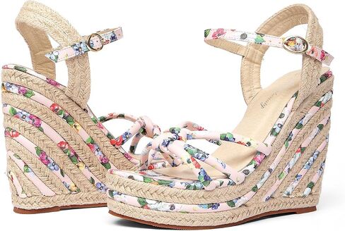 getmorebeauty Women's Espadrille Wedge Sandals Flower Pattern Ankle Strap Open Toe Platform High Heel Sandals Dress Shoes in Kuwait