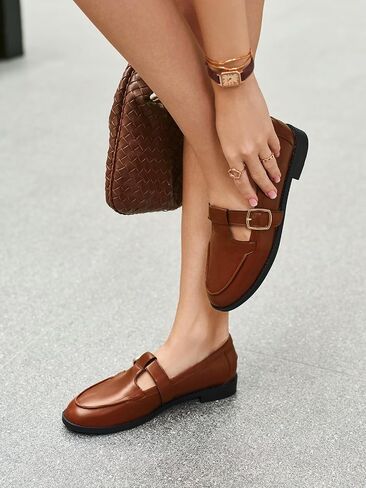 Coutgo Womens Slip On Loafers T-Strap Closed Round Toe Flats Comfortable Work Business Dress Shoes in Saudi Arabia