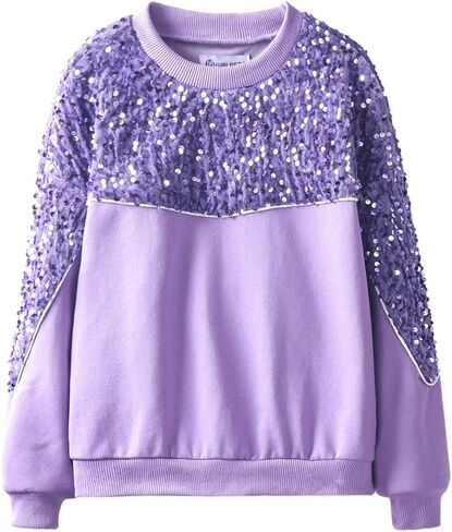 WELAKEN Girls Sequin Sweatshirt Kids Sparkle Crewneck Long Sleeve Pullover Tops in Kuwait