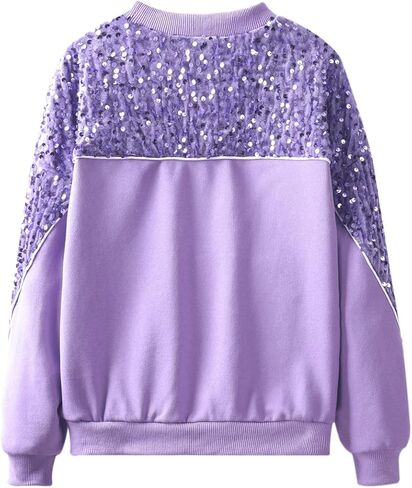 WELAKEN Girls Sequin Sweatshirt Kids Sparkle Crewneck Long Sleeve Pullover Tops in Kuwait