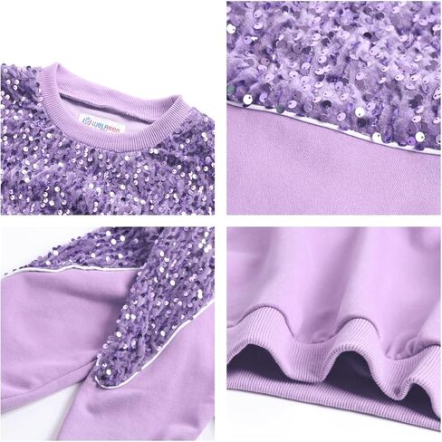 WELAKEN Girls Sequin Sweatshirt Kids Sparkle Crewneck Long Sleeve Pullover Tops in Kuwait