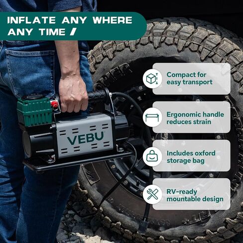 Portable Air Compressor 12V Tire Inflator, Dual Cylinder 125PSI with In-line Pressure Gauge, 10.6CFM Fast Inflation for Off-road Vehicles, Trucks, SUVs, RVs, ATVs, DC Power, Corded Electric in Saudi Arabia