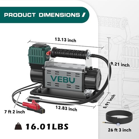 Portable Air Compressor 12V Tire Inflator, Dual Cylinder 125PSI with In-line Pressure Gauge, 10.6CFM Fast Inflation for Off-road Vehicles, Trucks, SUVs, RVs, ATVs, DC Power, Corded Electric in Saudi Arabia
