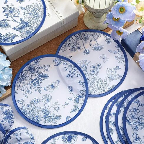 chunful 24 pcs الزفاف الأزرق الأزرق القابل للطي Flying Disc مراوح الحفلات الزفاف بالضيوف للضيوف مستديرة مراوح تبريد مضغوطة باليد لصالح الحفلات الصيفية للعرائس ، 8 Style in Saudi Arabia