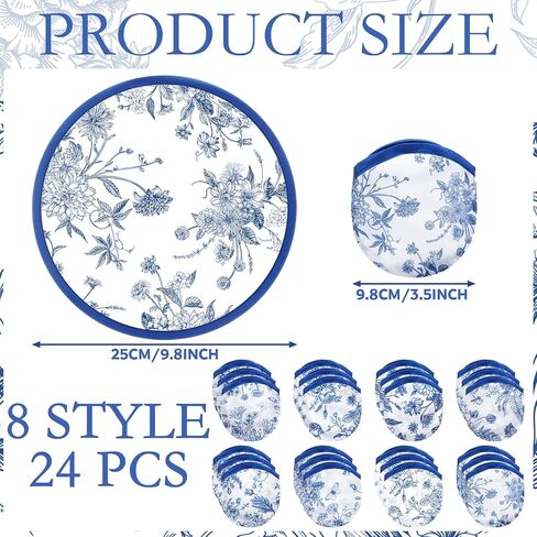 chunful 24 pcs الزفاف الأزرق الأزرق القابل للطي Flying Disc مراوح الحفلات الزفاف بالضيوف للضيوف مستديرة مراوح تبريد مضغوطة باليد لصالح الحفلات الصيفية للعرائس ، 8 Style in Saudi Arabia
