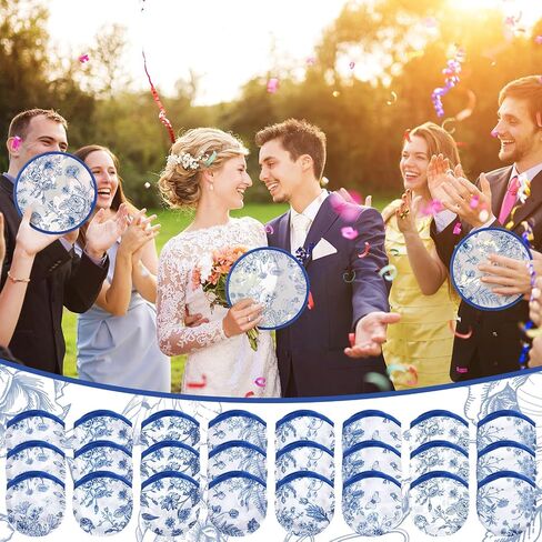 chunful 24 pcs الزفاف الأزرق الأزرق القابل للطي Flying Disc مراوح الحفلات الزفاف بالضيوف للضيوف مستديرة مراوح تبريد مضغوطة باليد لصالح الحفلات الصيفية للعرائس ، 8 Style in Saudi Arabia
